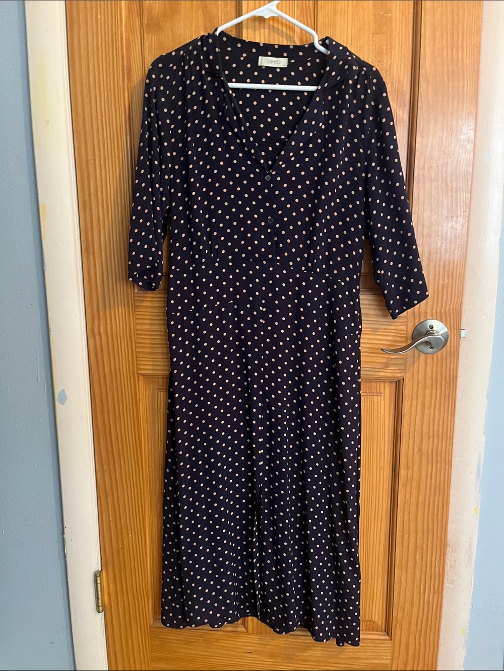 & Other Stories Navy Midi Dress with Cream Polka Dots